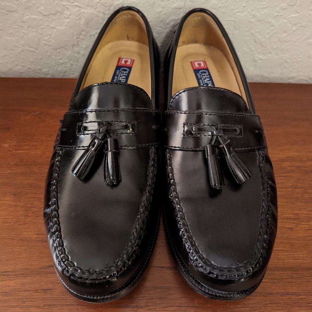 Chaps Black Leather Tassel Loafers-Size 10